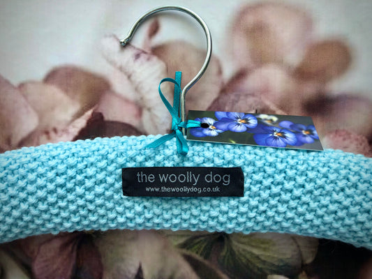 Children's Padded Hand Knitted Wool Hanger In Aqua