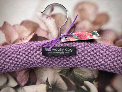 Children's Padded Hand Knitted Wool Hanger In Mauve