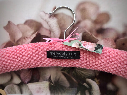 Children's Padded Hand Knitted Wool Hanger In Pink