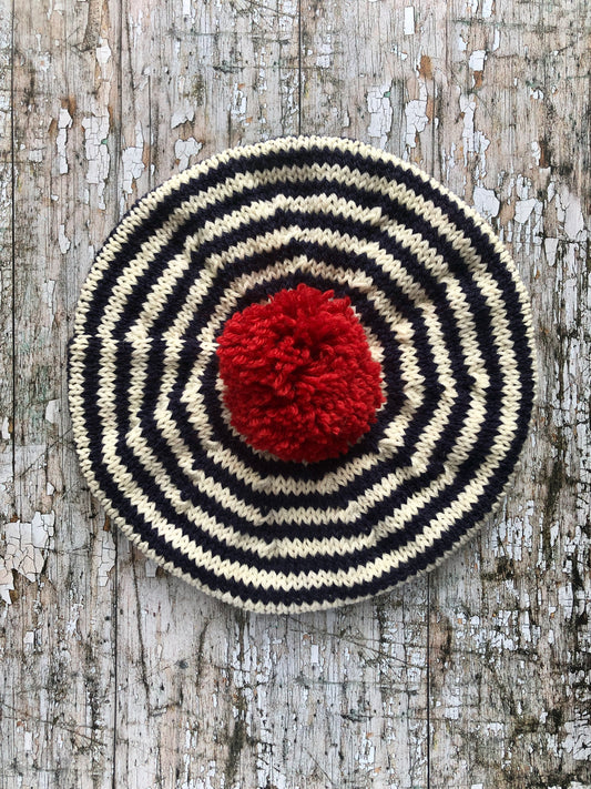 Children's Hand Knit Breton Stripe Wool Beret, Navy, Cream And Red 6 - 18 mths