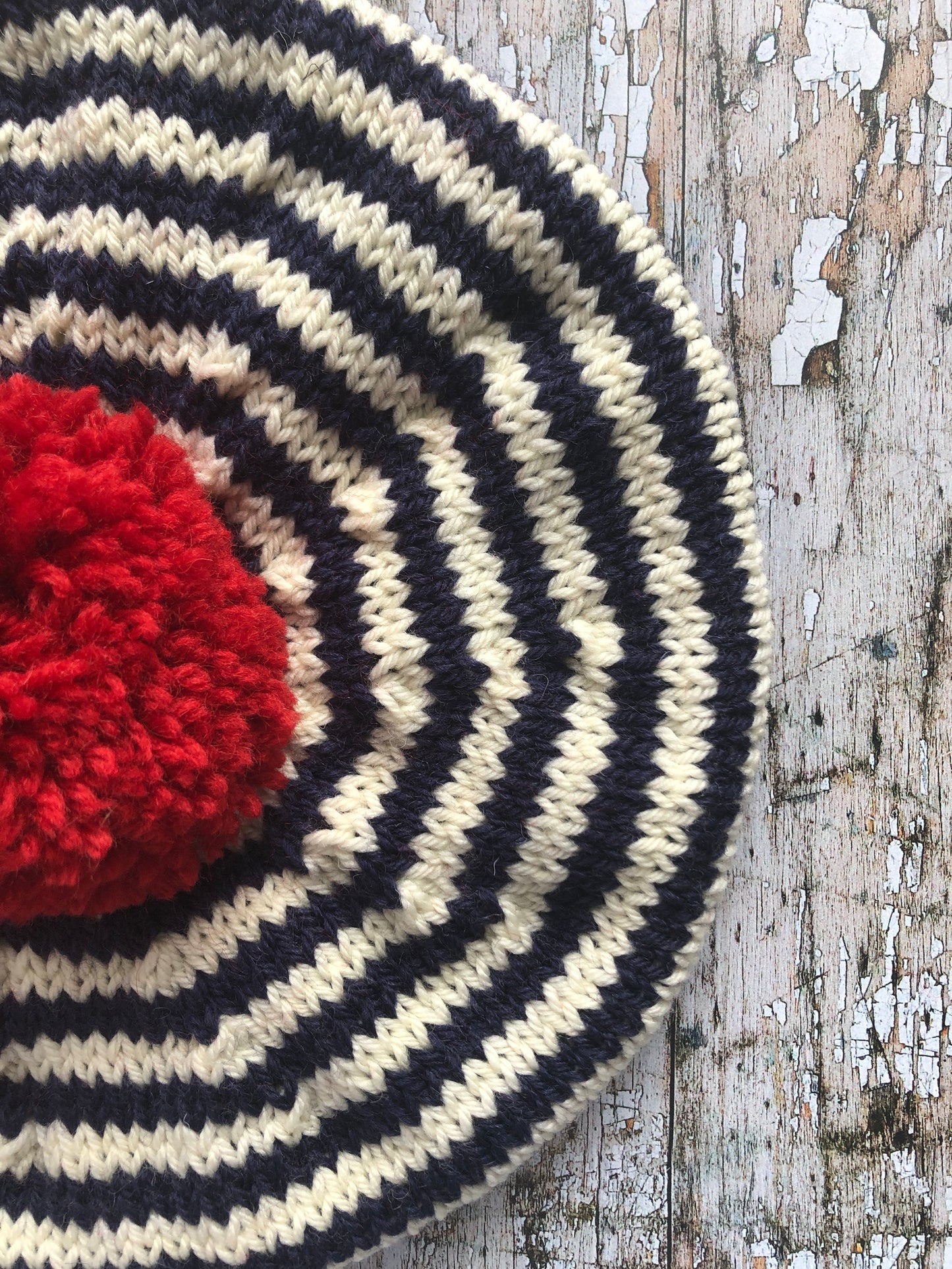 Children's Hand Knit Breton Stripe Wool Beret, Navy, Cream And Red 6 - 18 mths