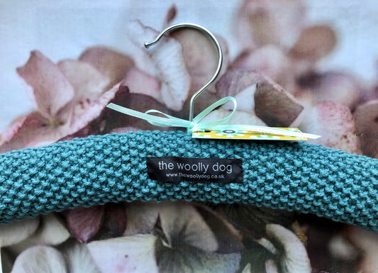 Children's Padded Hand Knitted Wool Hanger In Teal