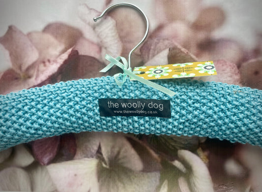 Children's Padded Hand Knitted Wool Hanger In Dark Aqua